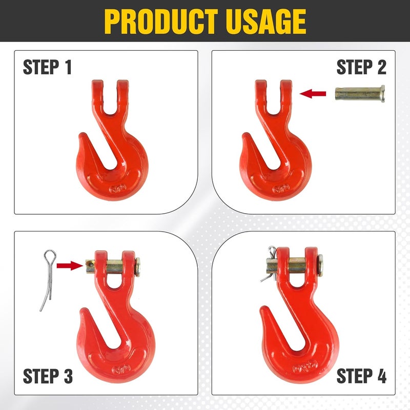 Digank 5/16" Clevis Grab Hooks 4 Pack – Heavy Duty G70 Hooks for 5/16" Chain, Red Powder Coated Forged Steel, for Truck, Trailer, Flatbed, Tow, Farm Use – 5,400 lbs WLL - Image 5